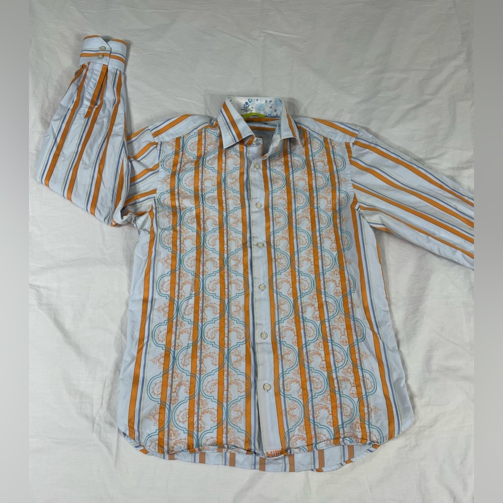 Havana Nines Mens Blue Striped Embroidered Long Sleeve Button Up Size M